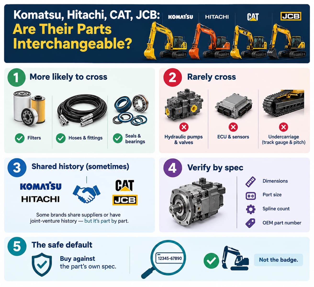 Komatsu, Hitachi, CAT, JCB: Are Their Parts Interchangeable?