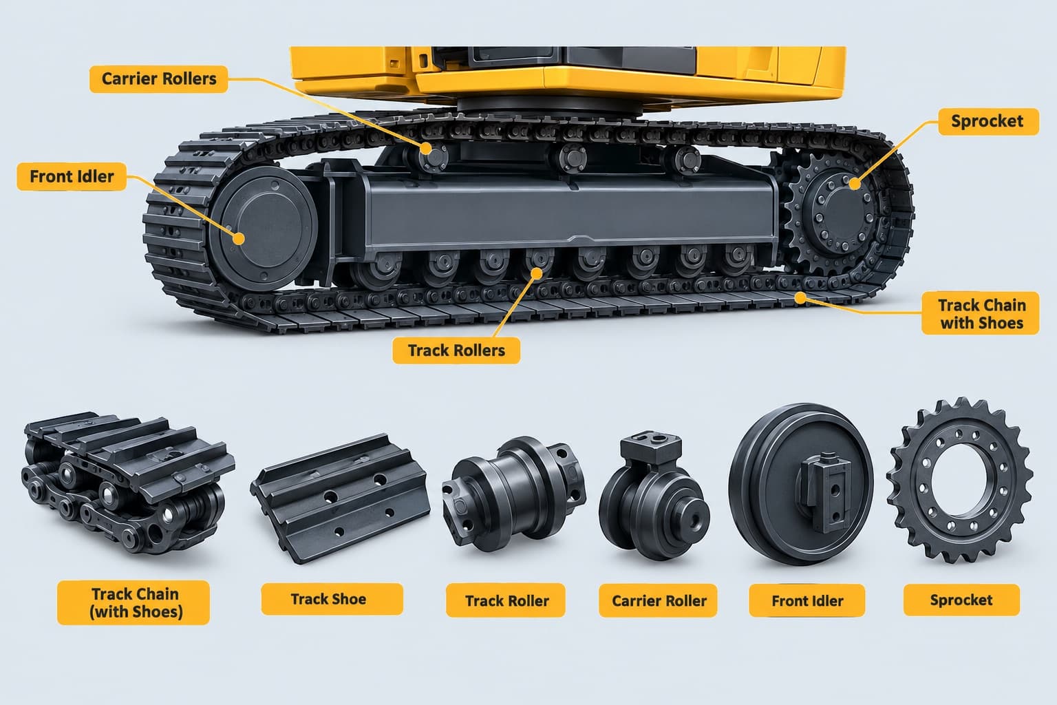 Excavator Undercarriage Parts Explained: Chains, Rollers, Idlers, Sprockets